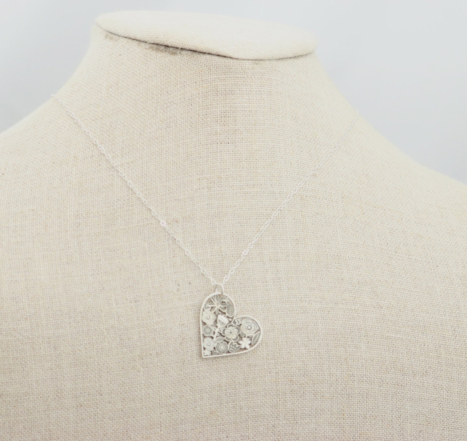 Necklace Heart Jewelry Flower Cutout Necklace Valentines Etsy