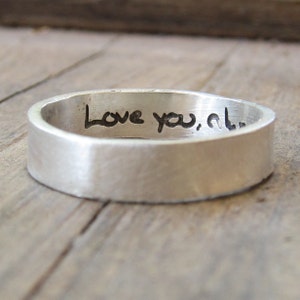 Personalized Ring - ACTUAL Handwriting Jewelry - Engraved Silver Wedding Band - Memorial Jewelry