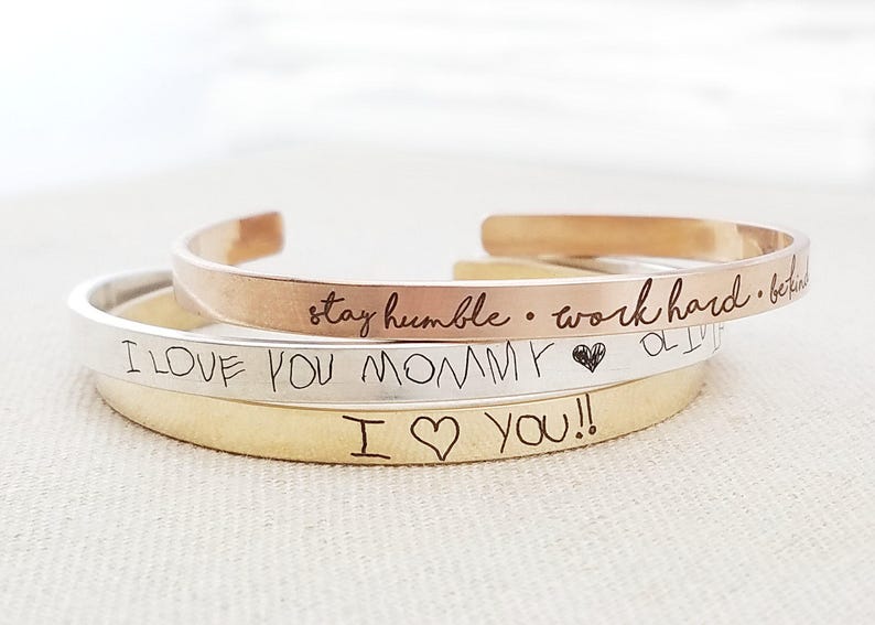 Personalized Mother's Day Gift Cuff Bracelet - Thin Gold Personalized Bracelet Handwriting Jewelry - Personalized Jewelry - Handwriting 