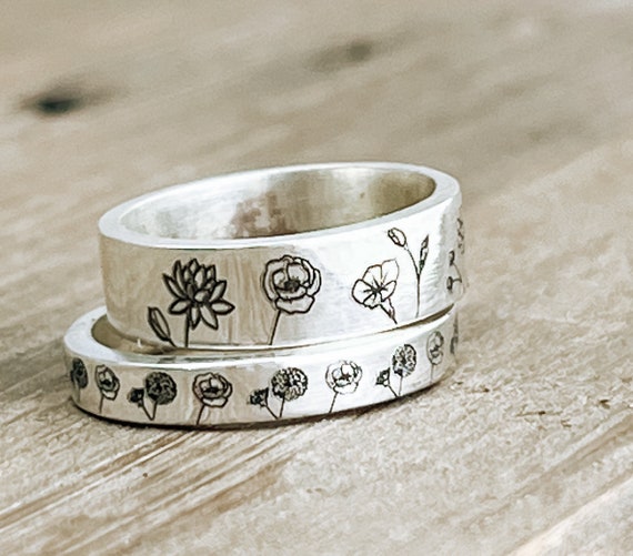 Birth Flower Personalized Ring Mother's Day Gift Gift - Etsy