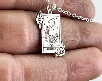 Zodiac Card Necklace · Astrological Sign Jewelry · Astrology Necklace · Fortune Telling · Birth Sign Jewelry  · Dainty Silver Necklace