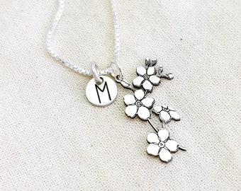 Personalized Forget Me Not Necklace · Keepsake Jewelry · Initial Jewelry · Forge Me Not Jewelry · Valentines Day · Silver Initial Necklace