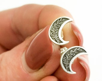 Stud Earrings - Silver Stud Earrings - Crescent Moon Studs - Celestial Jewelry - Earrings - Moon Jewelry - Nature - Silver