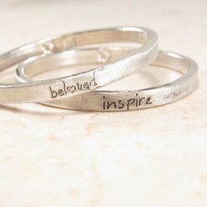 Personalized Stacking Ring -  Ultra Thin Engraved Ring - Silver Posey Ring - Birthday Gift