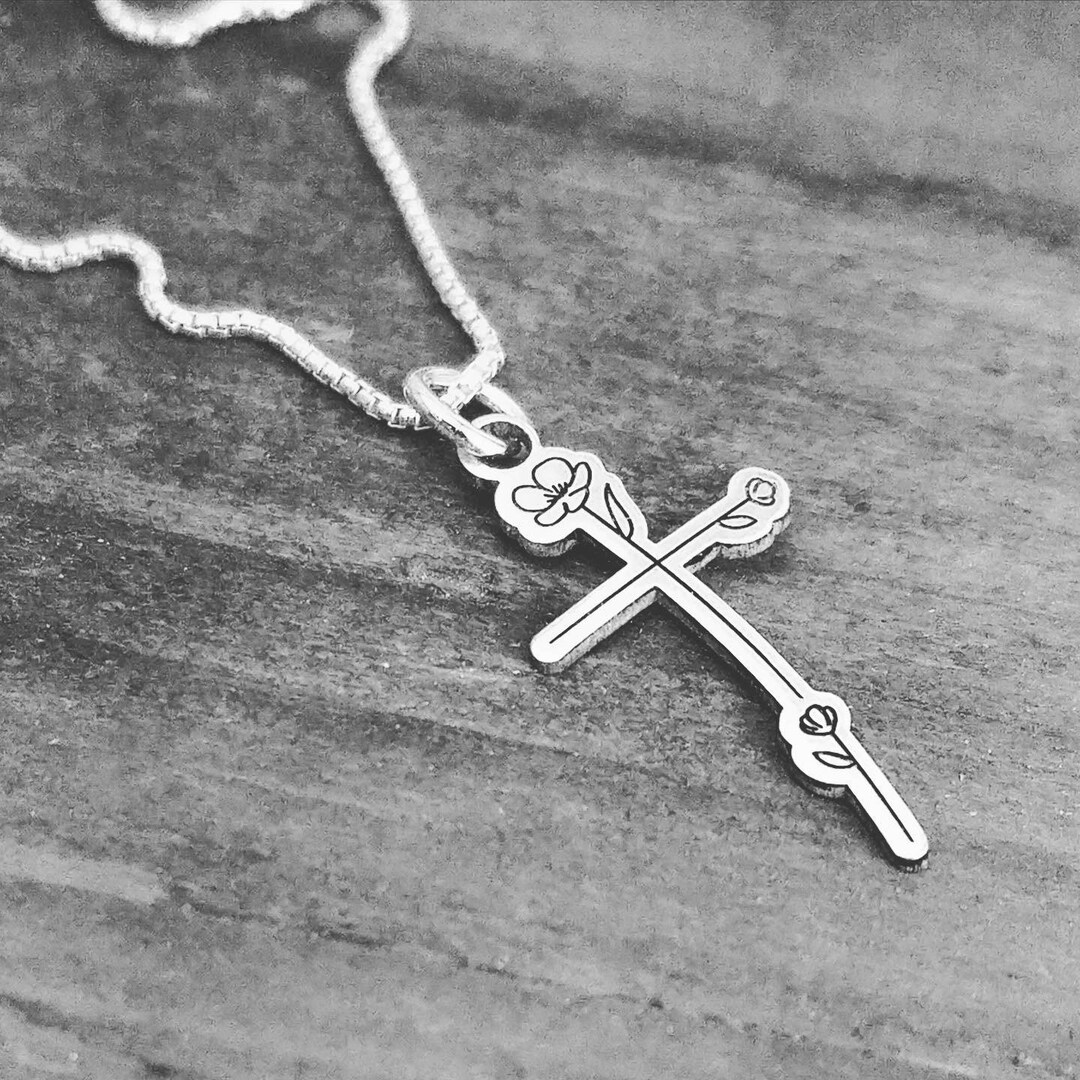 Dainty Cross Necklace Floral Cross Jewelry Minimalist Etsy