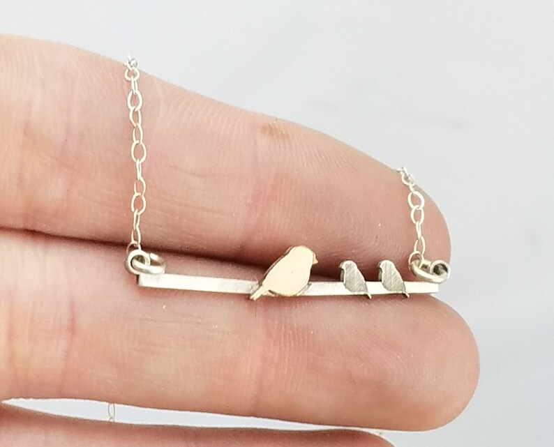 Mother/'s Day Gift \u00b7 Bird Family Necklace \u00b7 Jewelry \u00b7 Mama Bird and Baby Birds \u00b7 Gift for Mom \u00b7 Mixed Metal \u00b7 Silver Necklace \u00b7 Coworker Gift