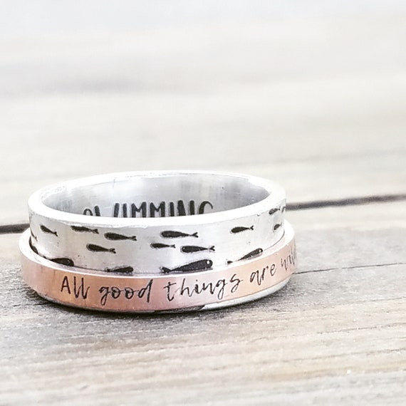 Personalized Ring Fidget Spinner Ring Just Keep Swimming Jewelry