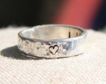 Hammered Heart Ring - Engraved Ring