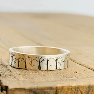 Personalized Silver Ring - Gifts - Wedding Band - Forest Jewelry - Engraved Ring - Pine Tree Ring - Stocking Stuffer - Nature Accessories