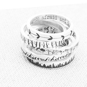 Personalized Stacking Ring · Gifts ·  Inspirational Jewelry · Mountain Ring · Forest Ring · Flower Ring · Floral Jewelry · Pattern Ring