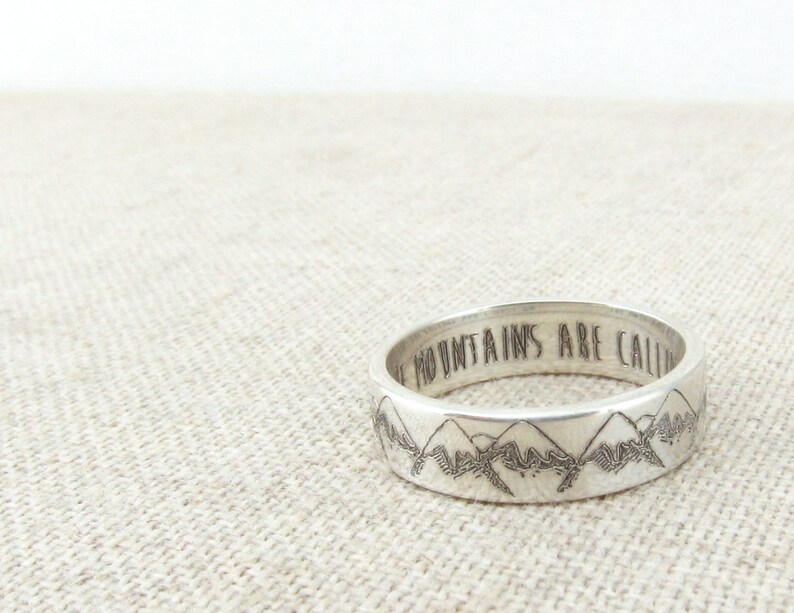 Inspiration Ring Gift Mountain Ring Band Inspirational Jewelry The Mountains are Calling Jewelry Silver Ring Wedding Band image 1