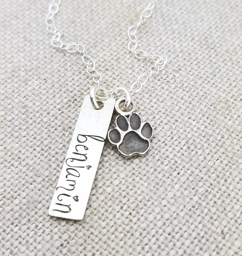 Personalized Pet Jewelry Custom Name Necklace Paw Print Etsy
