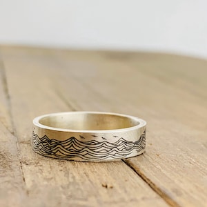 Personalized Ring - Summer Outdoors Ring - Sterling Silver Ring -  Beach Jewelry - Engraved Ring - Waves Ring - Gift - Gift for Her