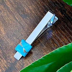 Blue Copper Turquoise Tie Clip for Men, Luxury Gemstone Tie Bar, Stainless Steel Tie Clip Gift, Groomsmen Wedding Business Accessory For Him