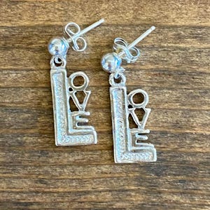 Love Sterling Silver Post Earrings, Minimalist Love Word Studs, Romantic Gift for Her, Wife, Girlfriend, Bride Luxury Handmade Jewelry
