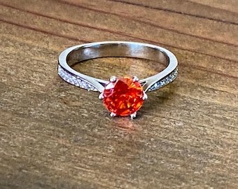 Orange Cubic Zirconia Ring: Sterling Silver Anniversary Ring, Size 7.5