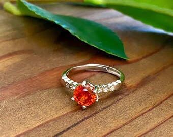 Adjustable Orange Cubic Zirconia Ring: Sterling Silver Promise Ring