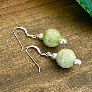 Green Jade Earrings Sweet Grape Green Dainty Drop Earrings Translucent Green and White Jade and Sterling Silver Hook Earrings Calm Serene