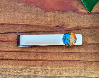 Spiny Orange Oyster Turquoise Tie Clip Stainless Steel Tie Clip Gift for Men Colorful Gemstone Tie Bar Blue Orange Gold Red Medium Size