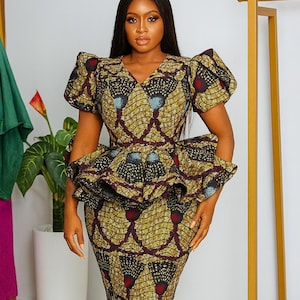 Ankara Skirt and Blouse, Unique African Print Peplum top and Pencil Skirt for Formal Outfit, Church wear and for Special Occasions
