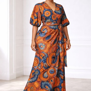 african wrap dress designs Red African Wax Shawl Collar Fit and Flare Wrap Dress