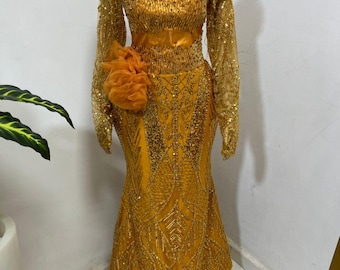 Gold Lace Mermaid Gown: Velvet Cocktail Dress, Custom Plus Size