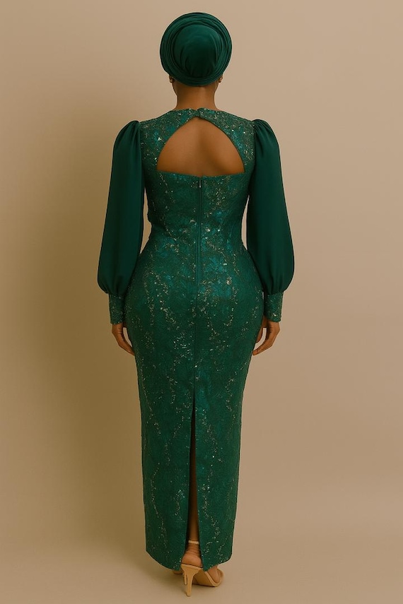 Emerald Green Lace Gown: African Wedding Guest Dress