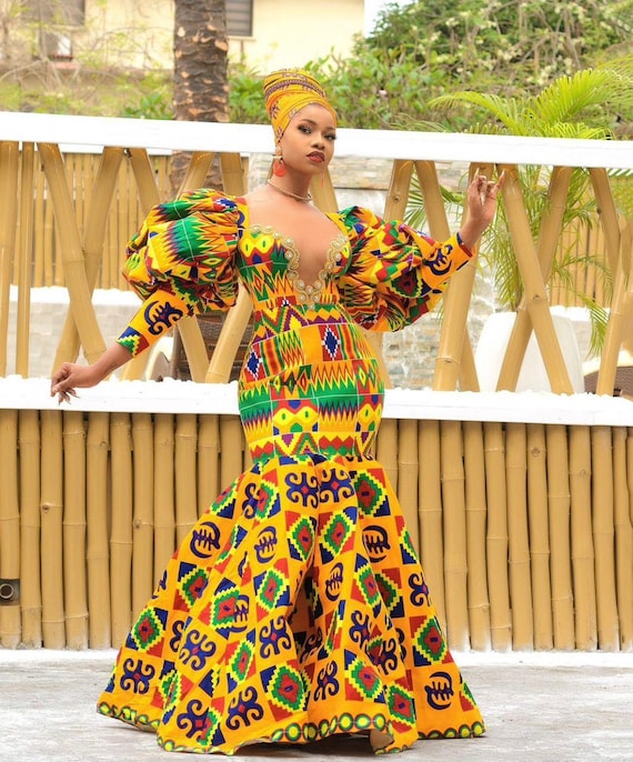 Kente African Print Mermaid Dress: Traditional Ankara Wedding Outfit