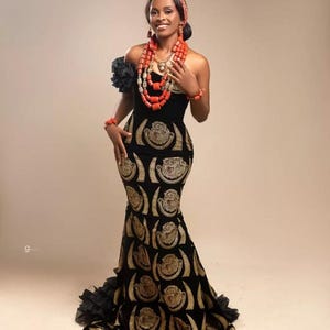 Schwarzes Maxikleid von Isiagu: Igbo Brautschmuck für Afrikanische Hochzeiten