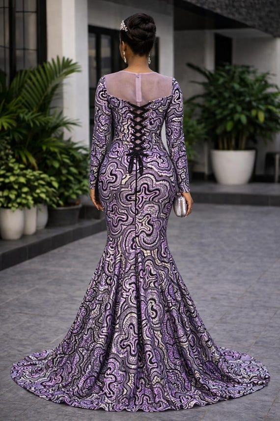 strapless open back dress Beaded Mermaid Sweetheart Light Purple Lace Prom dresses – luladress main image 0