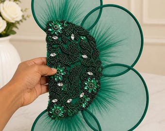 Abanico de novia y damas de honor nigeriano, malla floral con cuentas, accesorio para bodas Asoebi