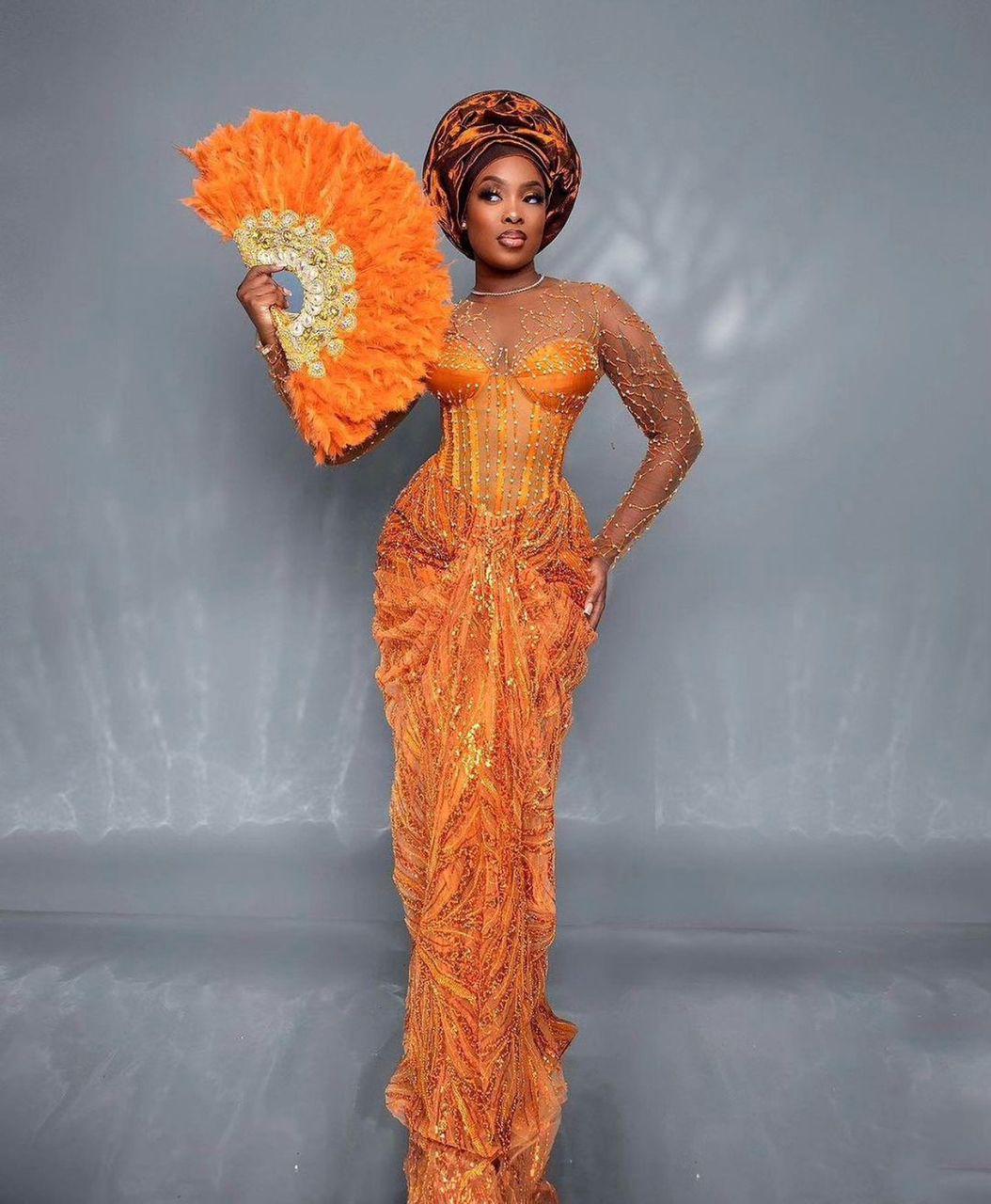 Burnt Orange African Lace Dress