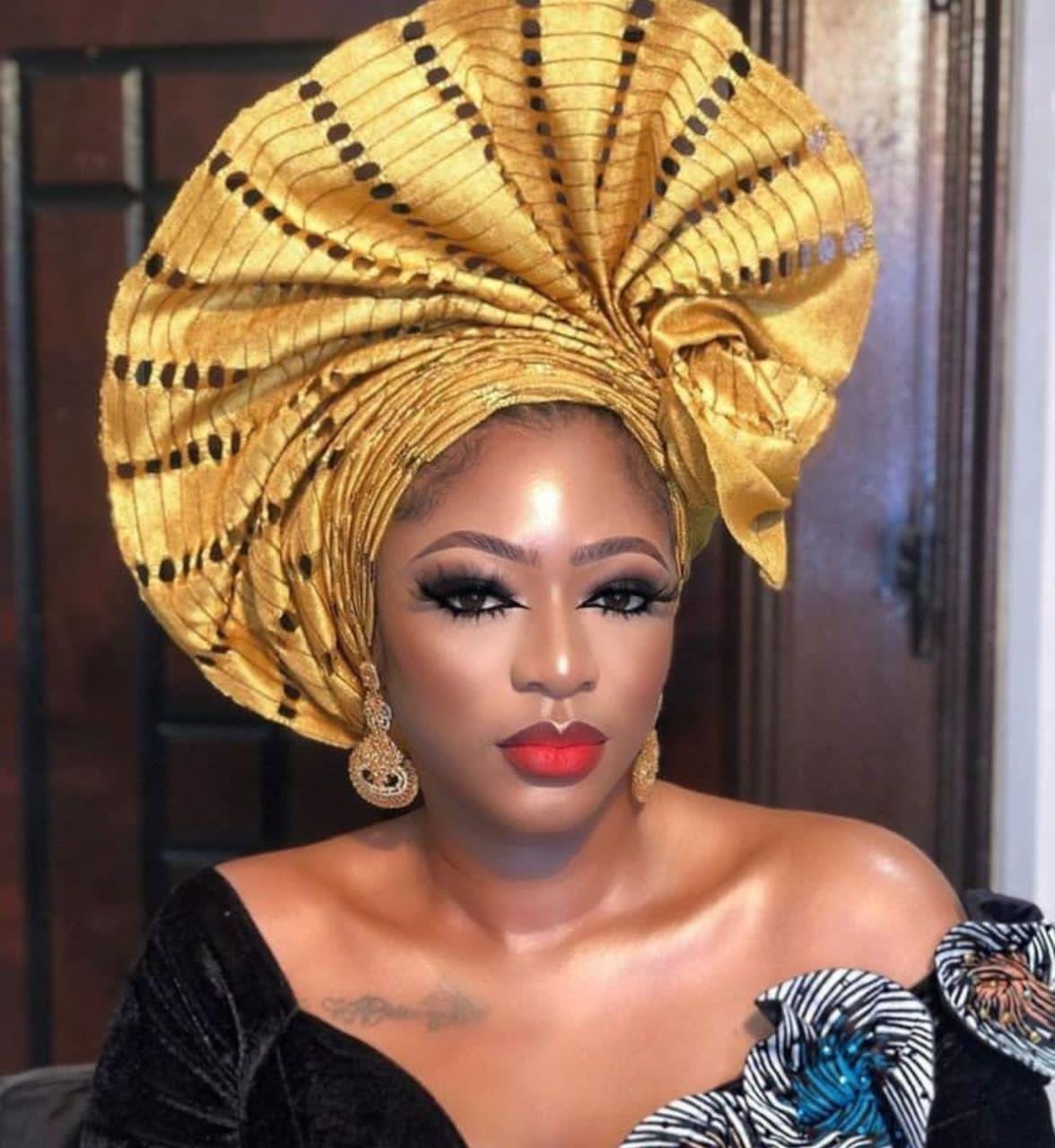 Gold Asooke Autogele with Ipele: Pre-tied African Headtie