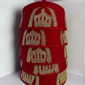 Red Velvet Igbo Cap: Hand-Embroidered Nigerian Wedding Hat