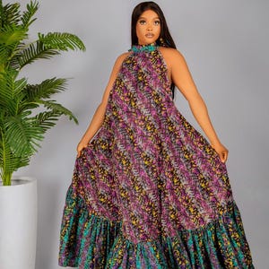Gotowa do wysyłki sukienka boho z afrykańskim nadrukiem, sukienka Ankara na specjalne okazje, sukienka maxi dla kobiet o większych rozmiarach na imprezy i formalne wydarzenia
