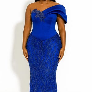 royal blue plus size dress for wedding Prom Dresses,Long Plus Size Prom Dress,Plus Size Prom with Sleeves,PD00244, US26W / Dark Navy neckline secured with lace Plus Size Royal Blue Wedding