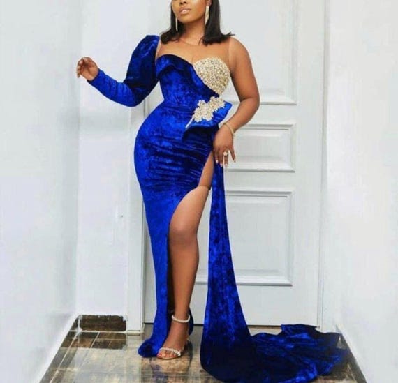 Blauwfluwelen avondjurk: handgemaakte zijden avondjurk België