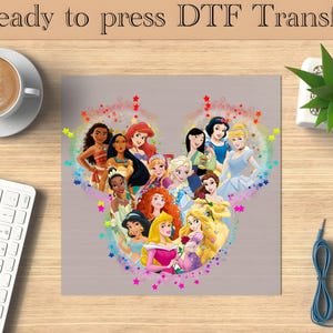 Prinzessinnen mit Mickey Kopf, bereit zum Pressen, Disney Heat Transfer, Prinzessin DTF Transfer, süß, bereit zum Pressen, Disney Prinzessinnen Heat Transfer