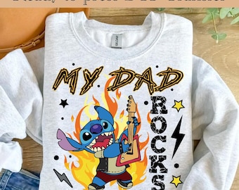 Stitch My Dad Rocks listo para imprimir, transferencia de Disney Stitch, Lilo y Stitch DTF, transferencia de vacaciones familiares, Disneyworld DTF, transferencia de Disney DTF