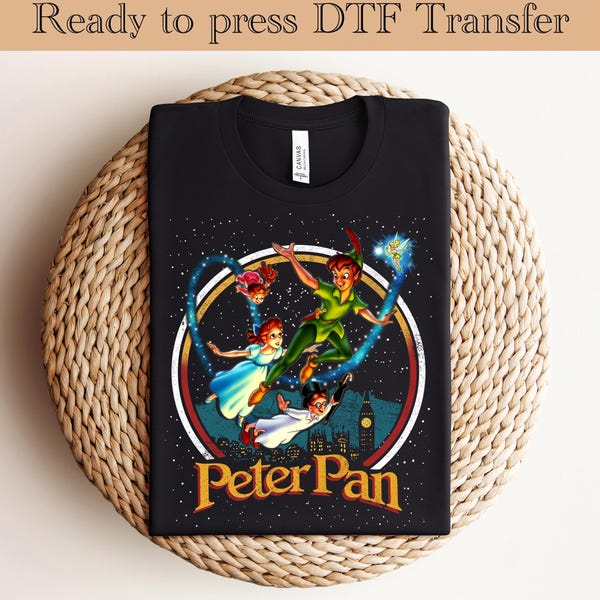 Peter Pan DTF Transfer, Disney Peter Pan Ready To Press, Tinker Bell DTF, Peter Pan Heat Transfer, Disneyland 2026 Family Trip DTF