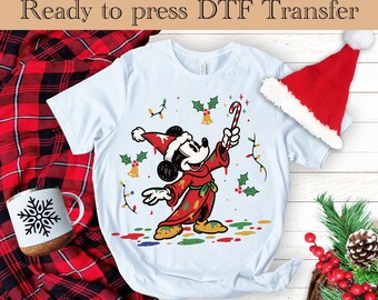 Mickey Watercolor Christmas DTF, Mickey And Friends Christmas Ready to Press, Mickey Mouse Christmas Dtf Transfer, Disneyland Christmas DTF