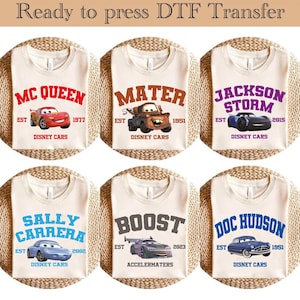 Cars Characters Ready to press, Cars Movie Heat Transfers, Mcqueen And Friends DTF, Disney DTF Transfer,  Disney Vacation DTF Transfers