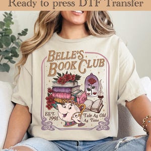 Belle&#39;s Book Club Ready To Press, Princess Belle DTF, Beauty And Beast DTF,Disney Ready To Press,Princess Heat Transfer,Belle Watercolor DTF