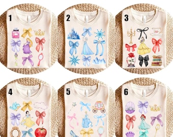 Watercolor Princesses Coquette Bow Ready To Press, Princess Family DTF, Disney Princesses Coquette Shirt, Disneyland Family Vacation DTF