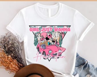 Girl Just Wanna Have Fun Ready To Press, Minnie And Daisy DTF, Disney Transfers, Minnie and Daisy Heat Transfers, Disney trip DTF Transfers