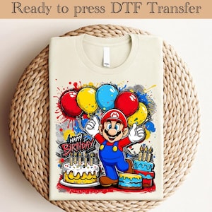 スーパーマリオ バースデー DTF、スーパーマリオ キャラクター プレス準備完了、スーパーマリオ バースデー トランスファー、マリオ & フレンズ パーティー DTF トランスファー