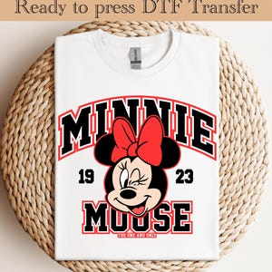 Minnie Mouse lista para imprimir, transferencia DTF de Minnie Mouse, transferencia de Minnie de Disney, camiseta de Minnie Mouse, DTF de vacaciones familiares de Disney, camiseta infantil de Disney
