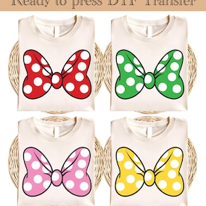 Transferencia de calor de lazos de Minnie Mouse, lazos de Minnie Mouse DTF, lindas transferencias de Minnie, Minnie Mouse lista para imprimir, transferencias DTF de Disney, regalos de Disney