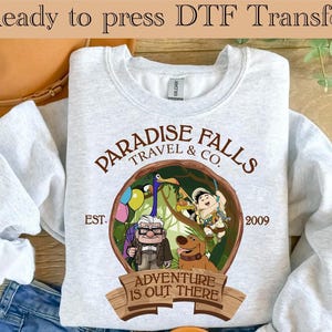 Disney Up Paradise Falls DTF Transfer, Carl And Ellie Ready To Press, Pixar Up Shirt, Disney Carl And Ellie Valentines Shirt,Disney Up Shirt