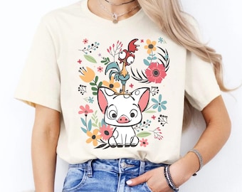 Disney Moana Pua And Hei Hei Floral DTF, Disney Moana Ready To Press, Disney Besties dtf, Disney Moana Hei Hei Shirt, Disney Moana Pua Shirt